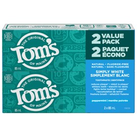 Tom's of Maine Tom's of Maine Simply White - Refreshing Peppermint - Fluoride-Free Natural Whitening Toothpaste Fights Tarter and Plaque to Whiten Teeth Naturally - 2 Pack, 85 mL