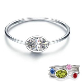 Senpotly 925 Sterling Silver Mother Daughter Birthstone Stackable Rings Set Mother Ring with Birthstone Mother Daughter Family Ring Mother's Day Jewelry Gifts for Wife (Mom Birthstone Apr., 9)