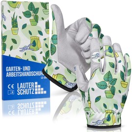 LAUTER SCHUTZ LauterSchutz® for Children: Premium Work Gloves (Stretchy Polyester & Faux Leather) with Non-Slip Faux Leather Inserts, for Gardening and More (Size M, Plant Pattern)