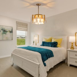 AKLMXCG Gold Chandelier Light Fixture, 4-Light Modern Chandeliers for Dining Room Light Fixture Glass Rustic Hanging Chandelier for Entryway Living Room Bedroom Foyer Hallway Kitchen