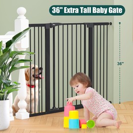 keny 36" Extra Tall Baby Gate for Stairs, 29.7-51.5" Adjustable Width Auto Close Dog Gate for Doorways Hallways, Easy Walk Thru Pet Gate with 21.1" Large Opening Door, Black