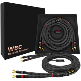 WORLDS BEST CABLES 3 Foot Ultimate - 7 AWG - Ultra-Pure OFC – Extra Premium Audiophile HiFi Speaker Cable Pair with Eminence Spade Plugs & Carbon Tweed Jacket