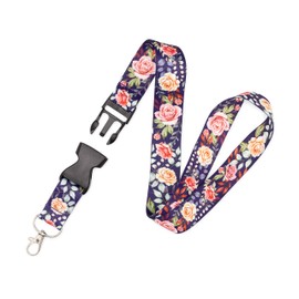 Floral Neck Lanyard for Women with Metal Clasp and Detachable Buckle - Office and School - Keychain, Id Badge Holder, Keys, Cards, Wallet, USB, and Lightweight Accessories - Cute, Pretty, Fashion