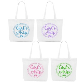 CQM 4 PCS Sisters Trip Gifts Favors Besties Trip Tote Bag Friends Weekend Gifts Summer Gifts Beach Bag Reusable Grocery Bags Weekender Bags for Women Bridesmaid Friendship Bachelorette Party Birthday