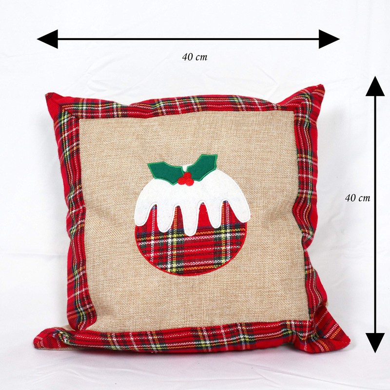 SHATCHI Pillow Case Christmas Pudding Printed Pattern Cushion Covers Burlap