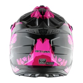 1Storm Adult Motocross Helmet ATV Dirt Bike BMX MX Downhill Mountain Helmet Track Style JH601; Dinosaur Pink + Goggles + Skeleton Pink Glove Bundle