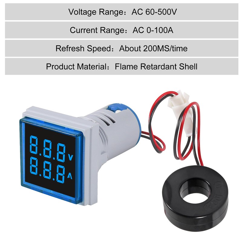 XIITIA 3pcs 2 in 1 60-500V 0-100A AC Digital Ammeter