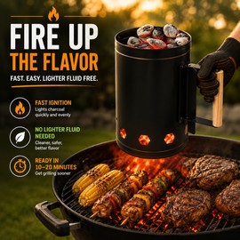 Charcoal Chimney Starter for Outdoor Grilling – Rapid Metal BBQ Fire Starter Canister with Wood Handle