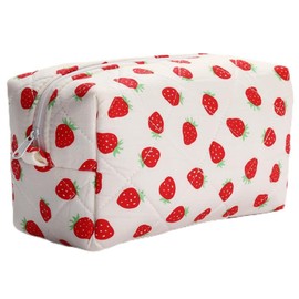 Quilted Makeup Bag Small Cotton Floral Cosmetic Makeup Bag Organizer, Aesthetic Portable Pouch Purse Toiletry Bag for Women Girls