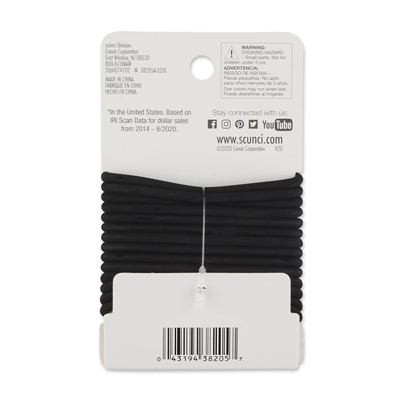 Scunci Black Gel Elastics, No-Slip Grip, Strong Hold-Ponytailers, 14 Pcs