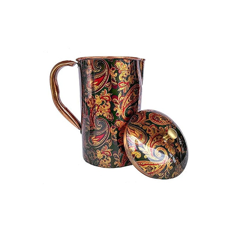 Rastogi Handicrafts Pure Copper Jug Screen Printed pitcher (1 Pitcher)