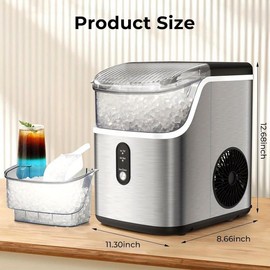 35lbs/Day Stainless Steel Countertop Nugget Ice Maker - Self-Cleaning Pebble Ice Machine with Sonic Ice, Ice Scoop, and Ice Basket for Home & Kitchen - Colour: WHITE (26lbs/day Bullet Ice)