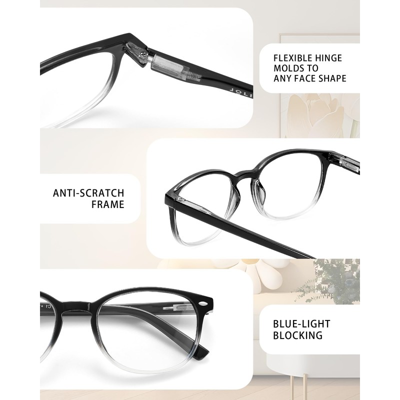 JOLISU 5 Pack Reading Glasses For Women,Blue Light Blocking Computer