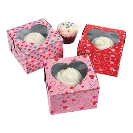 Valentine’s Day Cupcake Boxes - Set of 12 Assorted Treat Box - Party Supplies