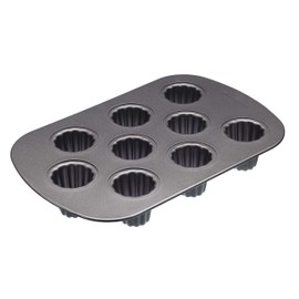 MasterClass KCMCHB89 Canele Moulds with PFOA Non Stick, Robust 1 mm Carbon Steel, 9 Hole 32.5 x 22 cm Baking Tin, Grey