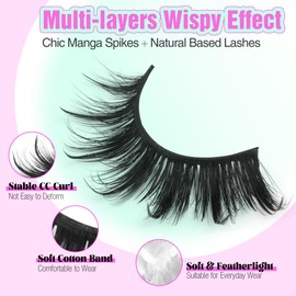 Wispy Russian Eyelashes Spiky Cat Eye Lashes Manga False Lash Strips Anime Fake Eyelashes Fairy Natural Eye Lash Pack 7 Pairs CC Curl Volume Eyelash Strips by Mavphnee