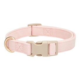 YUDOTE Soft Corduroy Pink Dog Collar with Plastic Clip - Comforty and Adjustable for Medium Dog Daily Using in Light Blush