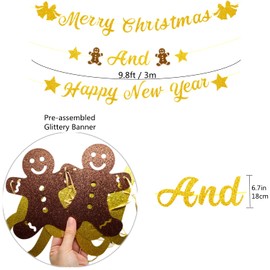 Merry Christmas With Happy New Year Banner, Pre-Assembled Gold Glittery Christmas Banners Decorations for Xmas 2022 New Year Eve Party Home Office Fireplace Tree Indoor Outdoor Holiday Decor Supplies