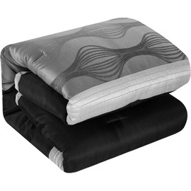 Stratford Park Black and Silver Comforter Set California King Size,Elegant 7 Pieces Striped All Season Bedding Set