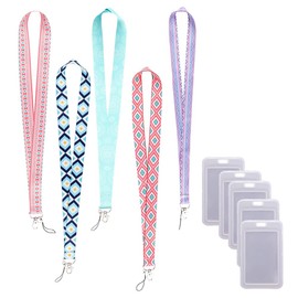 5 Pack Lanyard Badge Holder with ID Badges Holder for Ship Card Keys lanyards with Retractable Badge Reel Clip for ID Holder Breakaway Office Neck lanyards with Reel Holder (B)