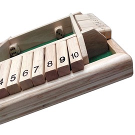 KAV Wooden Shut The Box Table Board Game for 2-4 Players with 10 Number Sided Dice, Perfect Traditional Solitaire and Puzzle Game for Kids and Adults