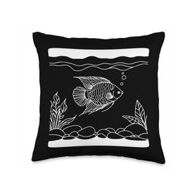 Line Art Fish & Ichthyologist Pearl Gourami Throw Pillow