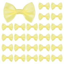M METERXITY 120-Pack Mini Craft Ribbon Bow 1.5x1 Inch Checkered Fabric Satin Ribbon Bows Boutique for Craft DIY/Treat Bags/Hair Bow Sewing/Wedding/Party/Christmas [Light Yellow]