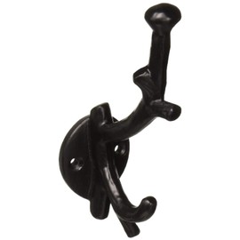 RCH Hardware 8392BLK Tree Branch Twig Shaped Cast Iron Double Arm Organizing Wall Hook, Matching Screws Included (Black)
