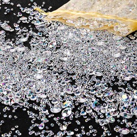 DINGFENG Pack of 4000 Rhinestones, 3 mm, 6 mm, 10 mm, Acrylic Gemstone, Wedding Decoration, Shiny Crystal, Art Deco Style for Dresser, Vase Filler, Wedding, Birthday, Party (AB Coloured Diamonds)