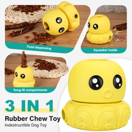 paatata Bully Stick Holder & Treat-Dispensing Function Natural Rubber Chew Toys for Dogs Squeaky Indestructible Dog Toys chewers For Medium & Large Breeds (Yellow)