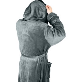 NY Threads Luxury Men’s Hooded Dressing Gown | Super Soft Fleece Men Bath Robe | Cozy Hooded Plush Loungewear and Nightwear (Large, Steel Grey)