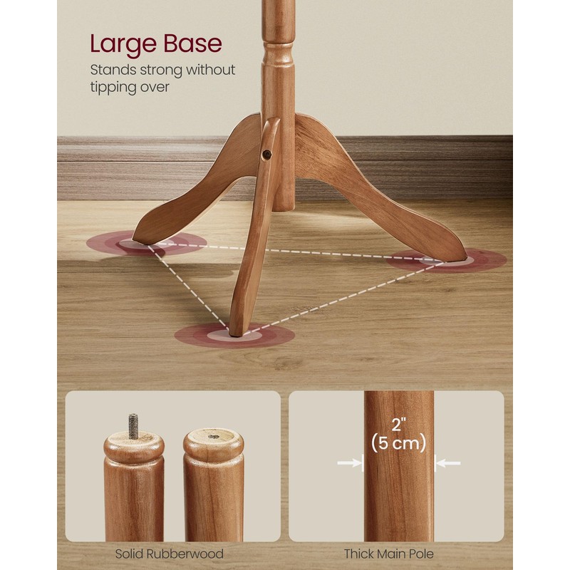 VASAGLE Solid Wood Coat Rack and Stand, Free Standing Hall