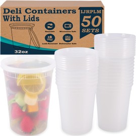 IJRPLM 50 Pack Deli Containers with Lids,32oz Plastic Deli Food Storage Containers, Leakproof Clear Takeout Container With Airtight Lids, BPA-Free, Microwave Dishwasher Freezer Safe,Heavy-Duty Quality