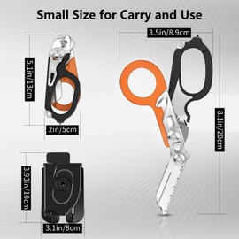 Awaiymi 6 in 1 Multifunctional Folding Scissors with Compatible Holster, Emergency Scissors Outdoor Camping Emergency Tool with Belt Cutter and Glass Breaker (Black + Orange)