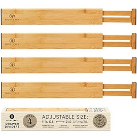 Adjustable drawer dividers - Set of 4 Expandable drawer organizer dividers for clothes / Kitchen Utensils drawer divider w/ Anti-Slip Silicone Pads for Continued Protection - 17.3 - 21.5 Inches