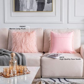 Home Brilliant Pink Cushion Cover 50cm x 50cm, Faux Fur Decorative Cushion Protectors Luxury Fuzzy Cushion Covers for Sofa Bed, Set of 2, 20 inches, (50cm, Pink)