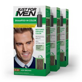 Just for Men Just For Men Shampoo-In Color (Formerly Original Formula), Mens Hair Color with Keratin and Vitamin E for Stronger Hair - Ash Brown, H-20, Pack of 3