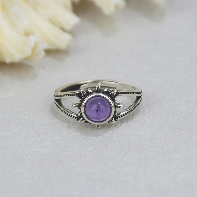 Amethyst Ring, Adjustable Healing Faceted Cut Amethyst Sun Ring, Vintage