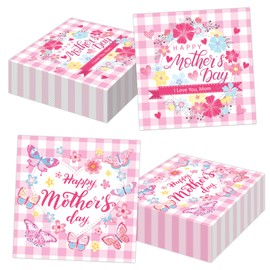 Mother's Day Paper Napkin, 80PCS Mother's Day Napkins Disposable Luncheon,I Love Mom Party Supplies Birthday Decorations, Pink Floral Dinner Paper Napkins for Best Mothers Party Decorations Supplies