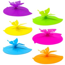 Wrapables Silicone, Anti-Dust Airtight Mug Covers for Hot and Cold Beverages Cup Lids, (Set of 6), Butterflies