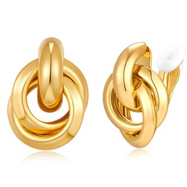YUJIE Gold Clip On Earrings for Women Gold Plated Geometric Knot Ear Clip Chunky Door Knocker Studs Earrings Trendy Jewelry, Brass, No Gemstone