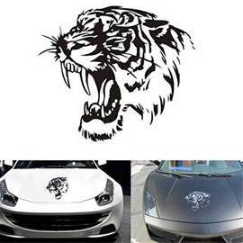 Tiger Head Black Cool Car Hood Styling Auto Decorative Motorcycle Sticker Car Bumper Sticker, 11 inches - Car Window Hood Decal, Truck