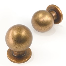 Asimerdeco 10 Pack Antique Brass Cabinet Knobs Single Hole Cabinet Pulls Round Kitchen Cabinet Knobs Drawer Knobs