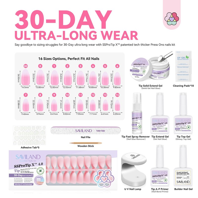 Saviland 4 in 1 Almond Nail Tips 30 Days Last: