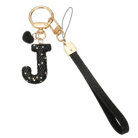 PATIKIL Bling Letter Keychain, Sparkly Initial Keychains Diamond Letters Key Wristlet for Girls Women Bag Decorations Car Backpack Accessories, Black-J