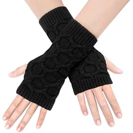 Women’s Fingerless Gloves – Cable Knit Winter Wrist Warmers with Thumb Hole, Thermal Arm Warmers Mittens for Women and Girls