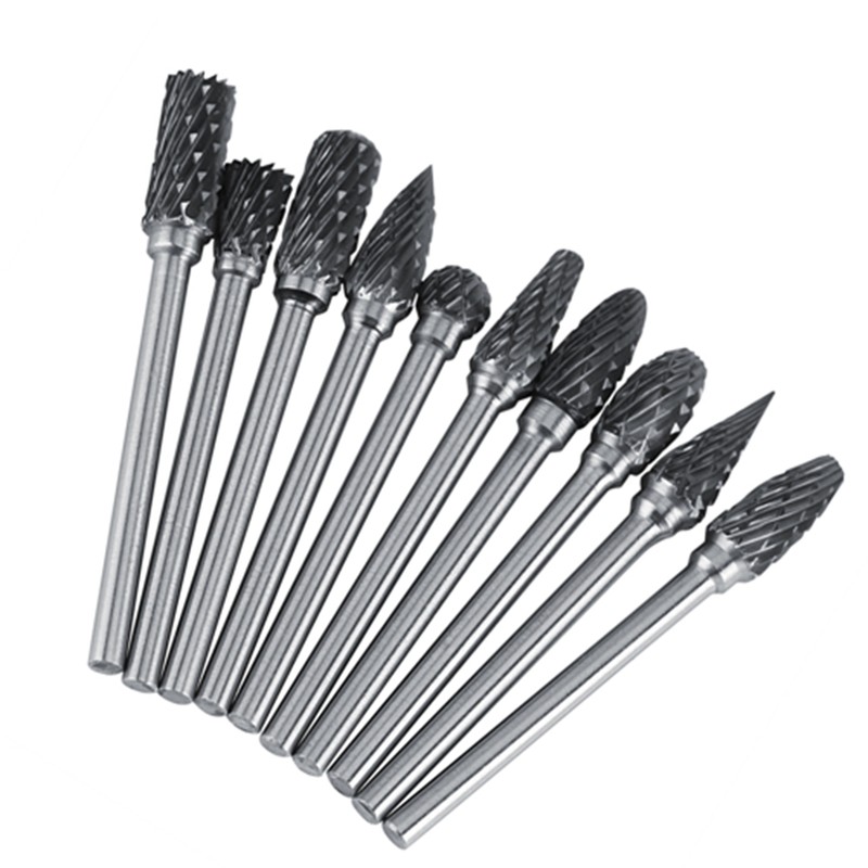 10pcs Tungsten Carbide Steel Rotary Files Burr Set 3mm Shank