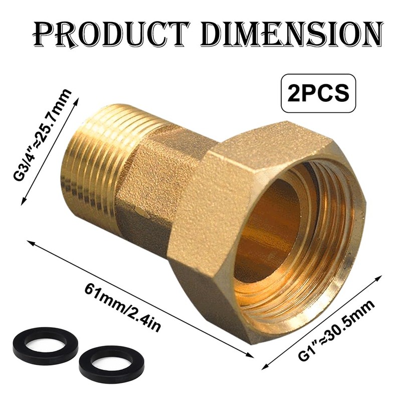 Pack of 2 Brass Water Meter Screw Connection, 3/4 Inch