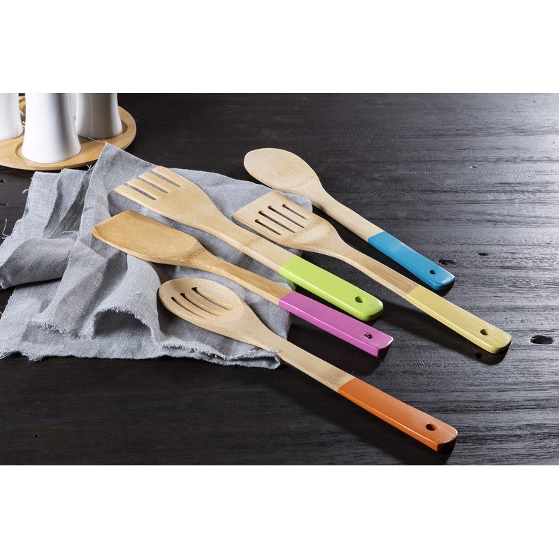 Kitchen Utensil Set, Pastel Handles, Bamboo, 5 Piece