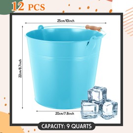 Didaey 12 Pcs Large Galvanized Metal Buckets with Handle 10 Inch Heavy Duty Stainless Steel Pails Round Pail for Party Wedding, Crafts, Utensils, Table Centerpieces (Multicolor)